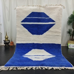 Fabulous Moroccan Rug, Handmade Beni Ourain Rug, Authentic Moroccan Rug, White And Blue Rug, Berber Rug, Abstract Carpet, Moroccan Rug.