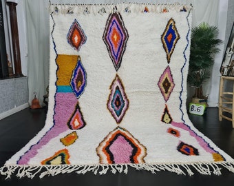 MOROCCAN AZILAL RUG -  Moroccan Handmade Rug - White Wool Rug - Pink Berber Carpet - Bohemian Handmade Rug - Abstract Rug - Winter Rug