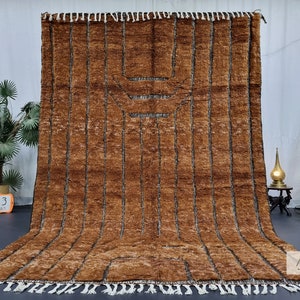 BENI OURAIN RUG, Moroccan Berber Carpet, Custom Rug, Hand Tufted Brown Rug, Striped Shag Rug, Area Rug, High-Quality Resilient Wool Rug