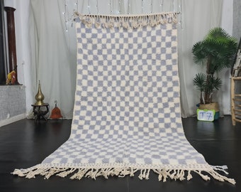 Moroccan Handmade Rug, Beni Ourain Rug, Sheep Wool Rug, Gray and White Rug, Checkered Rug, Berber Rug, Tapis berbere, Teppish Marokko.