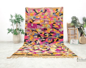 Tapis Marocain Berbère 5.8x8 Pieds - Laine Mouton, Fait Main, Style Boho Géométrique