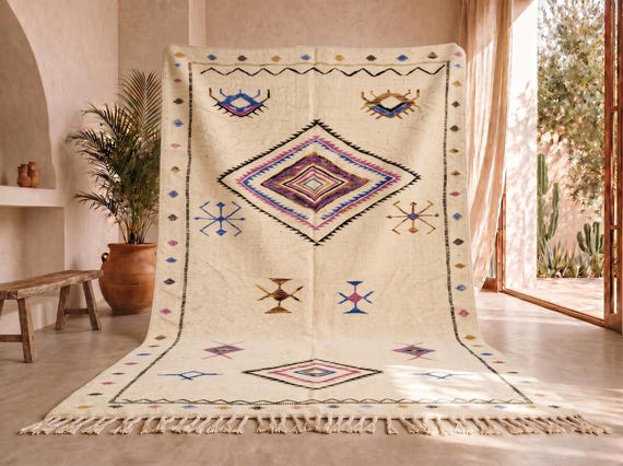 Handmade Azilal Kilim Rug 6x10 – Multicolor Diamond Wool Berber Area Rug
