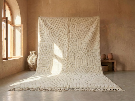 HAND TUFTED RUG, Gorgeous Beni Ourain Rug, White Moroccan Rug, Wool Beni Rug, Handmade Shag Rug, High-Quality Wool Rug, Custom Rug