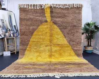 HERMOSA ALFOMBRA MARROQUÍ, Alfombra Beni Mrirt hecha a mano, Alfombra marrón y dorada, Alfombra Mrirt tejida a mano, Alfombra de lana Berber