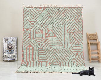 ALFOMBRA BENI LUJOSA, Alfombra de Área Tufted a Mano, Alfombra Marroquí Personalizada, Alfombra de Lana Beni Ourain, Alfombra Shag.