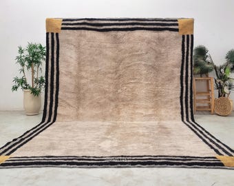 CUSTOM BENI RUG, Moroccan Mrirt Rug, Unique Pale Taupe Rug, High Pile Berber Carpet, Striped Pattern Area Rug, Cozy Beni Rug For Dining Room
