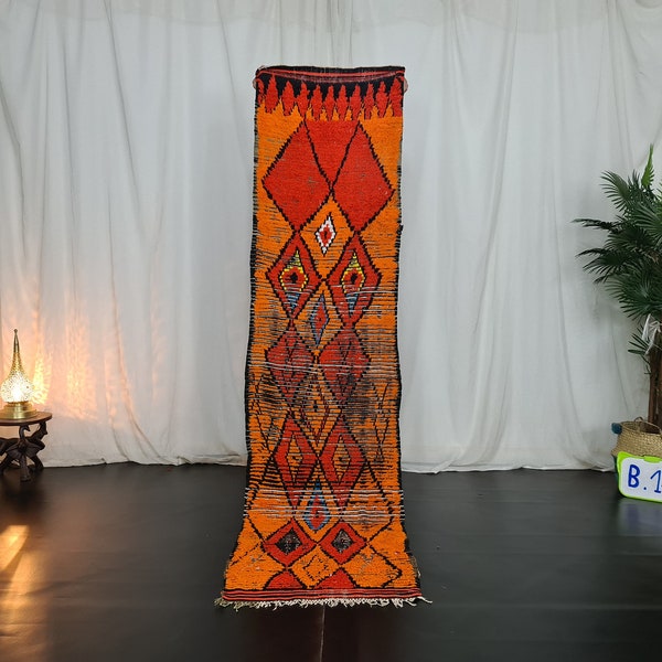 Amazing Moroccan rug, Moroccan Vintage Rug, Orange Tribal rug, Authentic Moroccan , Geometric Runner Rug, Berber carpet, Tapis Marocain