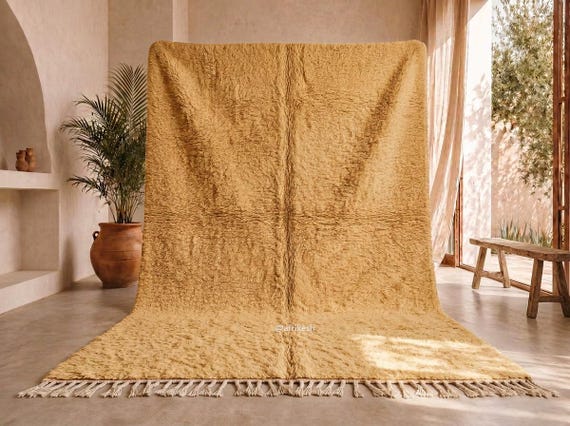 Mustard Yellow Beni Ourain Rug – Handmade High Pile Wool Berber Area Rug