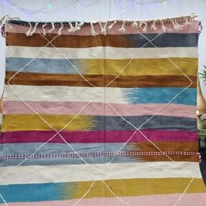 TAPPETO KILIM UNICO, tappeto a tessitura piatta, tappeto tessuto Kilim, tappeto colorato, tappeto geometrico personalizzato, tappeto ad area, tappeto marocchino, tappeto in lana intrecciata a mano, tappeto Funky immagine 2