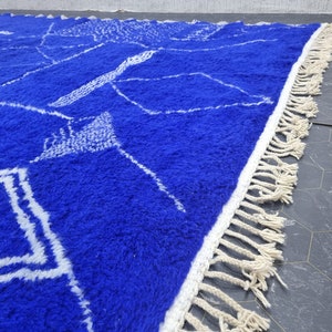 CUSTOM BENIOURAIN CARPET, Moroccan Handmade Rug, Royal Blue And White Rug, Abstract Rug,Handmade Wool Carpet,Azilal Berber Rug,Handwoven Rug image 7