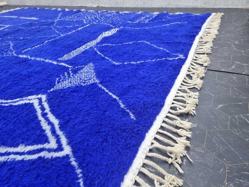 CUSTOM BENIOURAIN CARPET, Moroccan Handmade Rug, Royal Blue And White Rug, Abstract Rug,Handmade Wool Carpet,Azilal Berber Rug,Handwoven Rug image 7