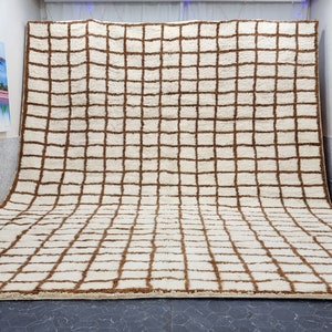 CUSTOM BENIOURAIN RUG, Tribal Rug, Woven Rug, Brown Rug, Grid Moroccan Rug, Handwoven Rug, Wool Rug, White Wool, Area Rug, Berber Rug