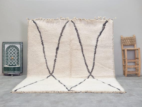 WHITE WOOL RUG 6x10, Handmade Moroccan Rug, Beni Ourain Floor Rug, Authentic Berber Area Carpet, Crafted Geometric Design.