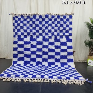 Gorgeous Beni Ourain Rug, Moroccan Handmade Carpet, White and Blue Rug, Tribal Rug, Berber Rug, Authentic Wool, Checker Rug, Tapis berbere.