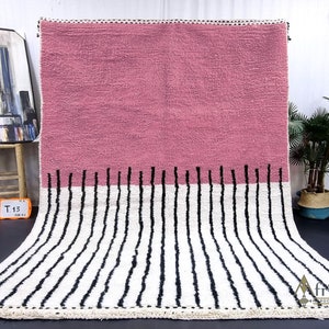 STUNNING BENIOURAIN RUG, Custom Moroccan Rug, Pink and White Rug, Handmade Berber Rug, Striped Sheep Wool Carpet, Handwoven Area Rug.