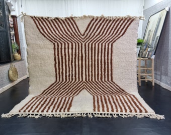 UNIQUE BENIOURAIN RUG, Moroccan Rug, White And Brown Rug, Striped Rug, Handmade Rug, Handwoven Rug, Area Rug, Bohemian Rug, Brown Boho Rug