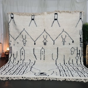 AMAZING Moroccan Rug, Custom Beni Ourain Rug, Abstract Rug, White Rug, Tribal Rug, Handwoven rug, Handmade Rug, Area Wool Rug, White Carpet