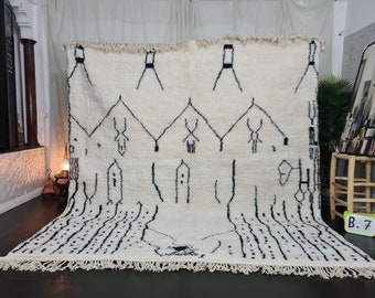 Tapete marroquino INCRÍVEL, tapete Beni Ourain personalizado, tapete abstrato, tapete branco, tapete tribal, tapete feito à mão, tapete feito à mão, tapete de lã de área, tapete branco