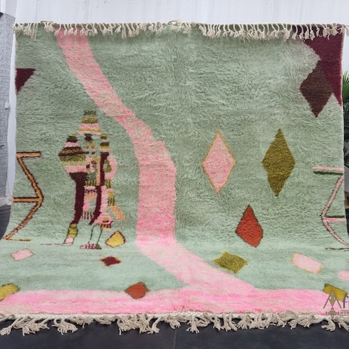 Moroccan Beni ourain Wool Handmade Pink Rug Berber Boho Carpet 6.7x9.8