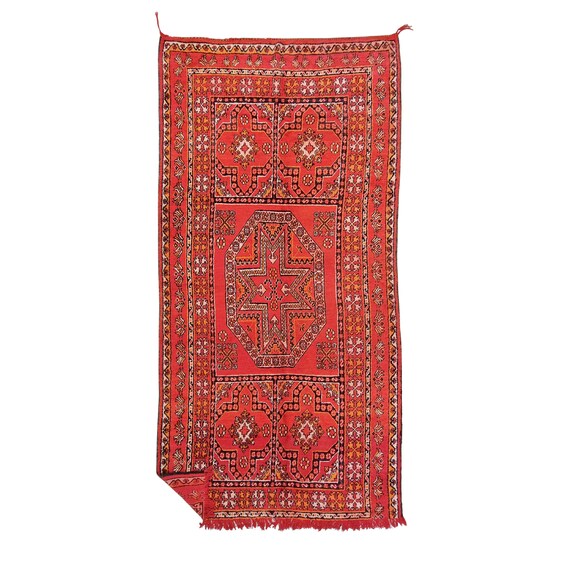 LARGE MOROCCAN RUG 7x15, Handmade Berber Symbols Rug, Unique Red