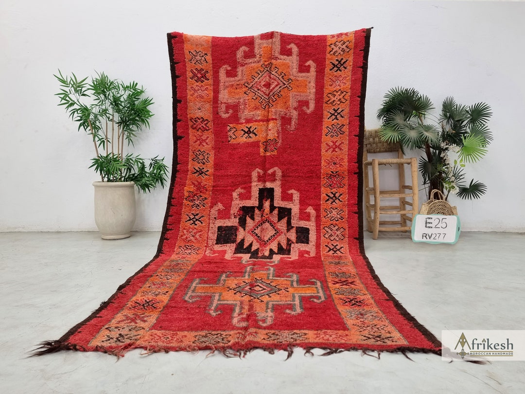 BOHEMIAN RUG 5x10, Red Moroccan Wool Rug, Traditional Berber Area ...