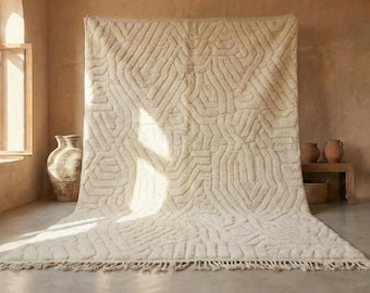 HAND TUFTED RUG, Gorgeous Beni Ourain Rug, White Moroccan Rug, Wool Beni Rug, Handmade Shag Rug, High-Quality Wool Rug, Custom Rug