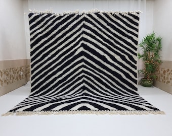 SOFT BENOURAIN RUG, Moroccan  Handmade Rug, Striped Rug, White and Black Rug, Zebra Pattern Rug, Custom Rug, Wool Rug, Berber Rug, Area Rug