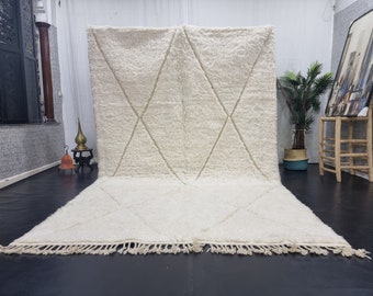 MAROCKANSK BERBERMATTA, Handgjord ullmatta, Tribal vit ullmatta, Marockansk Berbermatta, Geometrisk Azilalmatta, Handgjord marockansk matta