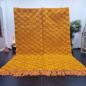 CHECKERED RUG, Moroccan Shag Rug, Beni Ourain Area Rug, Berber Carpet, Solid Mustard Rug, Custom Size Wool Rug. Hand Tufted Boho Rug.