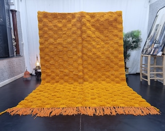 CHECKERED RUG, Moroccan Shag Rug, Beni Ourain Area Rug, Berber Carpet, Solid Mustard Rug, Custom Size Wool Rug. Hand Tufted Boho Rug.