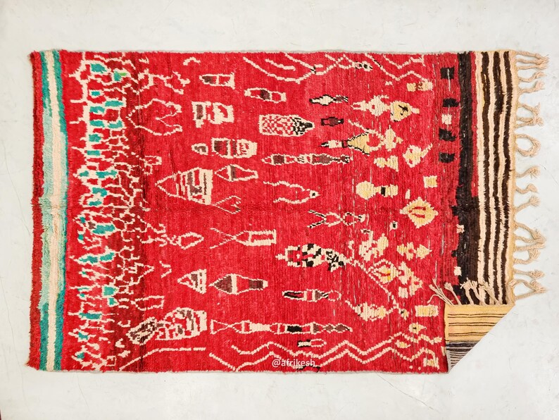 RED WOOL RUG 6x9, Tribal Moroccan Rug, Handmade Boujaad Rug, Vintage Dining Room Decor, Artistic Berber Carpet, Bohemian Interior Design - Afrikesh Rug - One Side Fringes.
Pile Height:1 cm-0.39 inches.
