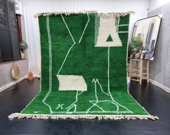 STUNNING MOROCCAN RUG, Beniourain Rug 6x9, Clover Green Rug, Abstract Rug, Handmade Rug, Plain Rug, Handwoven Rug, Berber Rug, Plain Rug