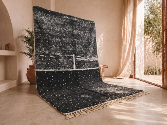 Custom Handmade Moroccan Rug – Charcoal Black Wool modern Area Carpet