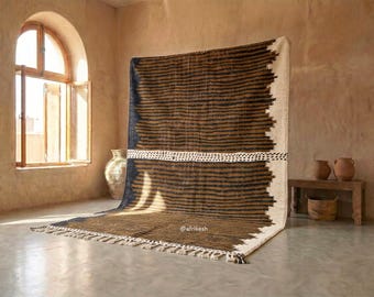 MOROCCAN KILIM RUG, Striped Summer Wool Rug, Flatweave Berber Carpet, Brown Black stripe Custom Area Rug, Cozy Accent for Rustic Home Decor