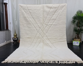 Custom Moroccan Rug, Handmade Beni Ourain Rug, Bohemian Geometric Carpet, Berber Rug, Wool Handwoven Rug, Tapis Marocain, White Wool.