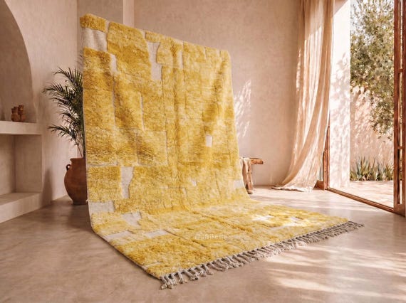 Yellow Tufted Beni Ourain Rug – Moroccan Wool Berber Area Rug