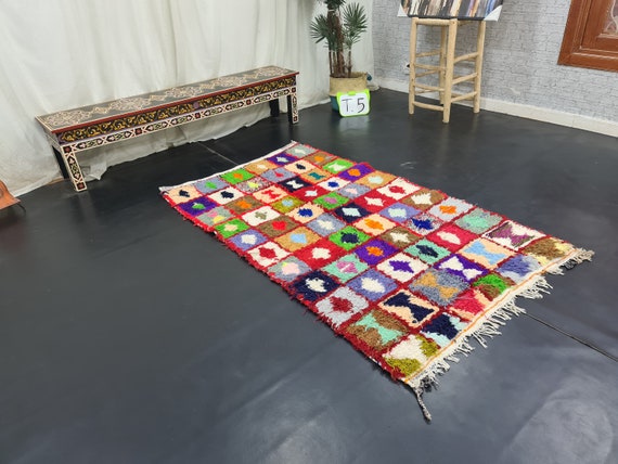 Authentic Checkered Rug, Handmade Moroccan Rug, Multicolored Rug, Berber Vintage Rug, Wool And Cotton Rug, Berber Tribal Rug, Tapis Marocain