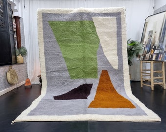 AMAZING HANDMADE RUG, Gray & Green Boho Rug, Custom Made Handmade Rug, Moroccan Area Rug, Maximalist Wool Rug, Cozy Chic Beni Ourain Rug.