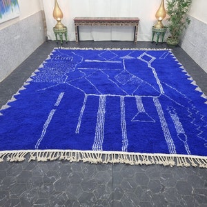 CUSTOM BENIOURAIN CARPET, Moroccan Handmade Rug, Royal Blue And White Rug, Abstract Rug,Handmade Wool Carpet,Azilal Berber Rug,Handwoven Rug image 10