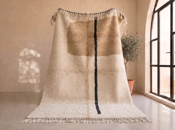 Sahara Sand Beni Ourain Rug - Handmade Moroccan Wool Rug - Abstract Color Block Berber Area Rug for Living Room | Afrikesh