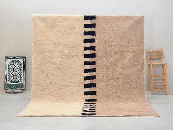 NEUTRAL MOROCCAN RUG, Geometric Beni Ourain Rug, Handmade Wool Carpet, Custom Made Area Rug, Taupe & White Berber Rug, Minimalist Interiors