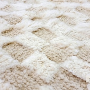 Tapis Berbère Marocain Beni Ourain – 5x8 Ft, Laine Jaune à Damiers, Fait Main Bohème