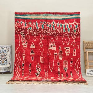 RED WOOL RUG 6x9, Tribal Moroccan Rug, Handmade Boujaad Rug, Vintage Dining Room Decor, Artistic Berber Carpet, Bohemian Interior Design - Afrikesh Rug - One Side Fringes.
Pile Height:1 cm-0.39 inches.