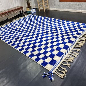 PRETTY BENIOURAIN RUG, Moroccan Rug, Sheep Wool Rug, Checkered Rug, Handwoven Rug, Sheep Wool Rug, Royal Blue Rug, Area Wool Rug, Winter Rug image 4