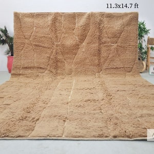 LARGE MOROCCAN RUG 11x14, High Pile Wool Moroccan Rug, Handmade Light Brown Floor Carpet, Tufted Beni Ourain Area Rug, Shag Rug