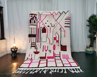 Fabulous Azilal Rug, Handmade Moroccan Carpet, Berber Handwoven Rug, Tribale Wool Rug, Pink Geometric Rug, Tapis Marocain, Teppich marokko