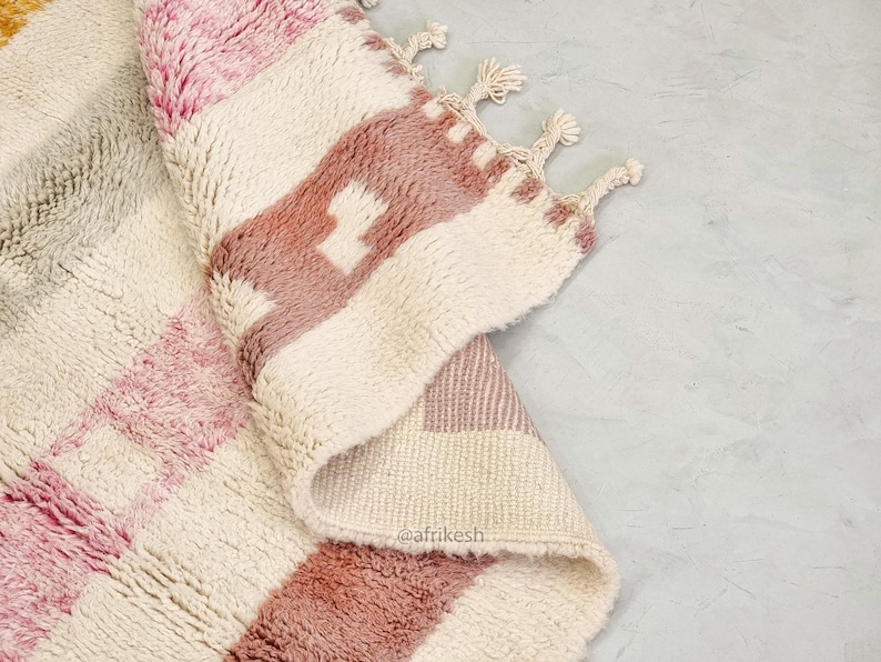 BERBER CARPET, Handmade Beni Ourain Rug, White Moroccan Rug, Custom Made Wool Rug, Striped Area Rug, Shaggy & Colored Floor Covering- Afrikesh Rug - Two Side Fringes.