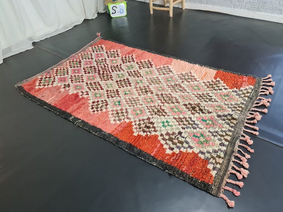 Terracotta and Clay Handwoven Wool Boujaad Rug, Authentic Moroccan Berber Carpet, Bohemian Style 4.1 x 6.4 ft