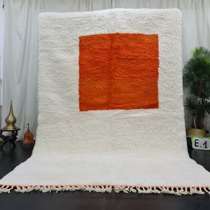 BENI OURAIN RUG, Cute Moroccan Rug, Handmade Berber Carpet, Geometric White & Red Rug, Authentic Crafted Wool Rug, Fluffy Custom Area Rug.
