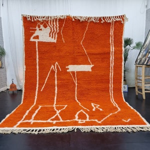 PRETTY ORANGE RUG For Your Living Room, Moroccan Handmade Rug From Wool of Sheep, Abstract Rug Inspired From Nomadic Berber Long History